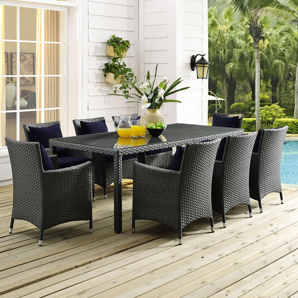 Sojourn 9 Piece Outdoor Patio Sunbrella® Dining Set. Picture 8