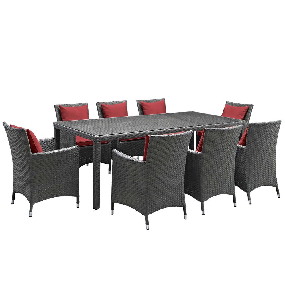 Sojourn 9 Piece Outdoor Patio Wicker Rattan Sunbrella® Fabric Dining Set. The main picture.