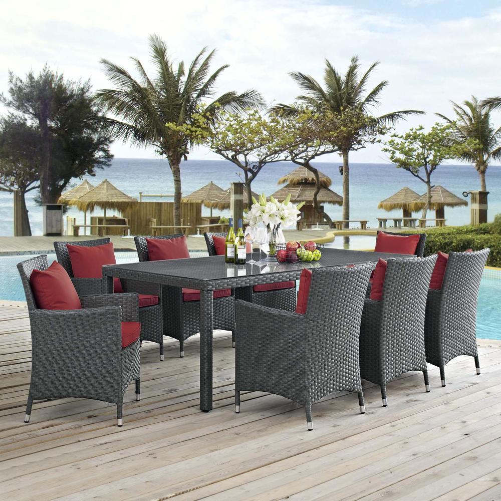 Sojourn 9 Piece Outdoor Patio Sunbrella Dining Set. Picture 6