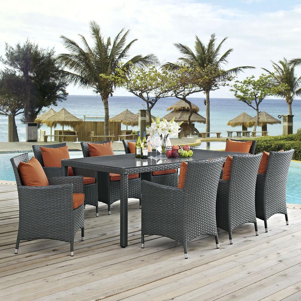Sojourn 9 Piece Outdoor Patio Sunbrella Dining Set. Picture 7