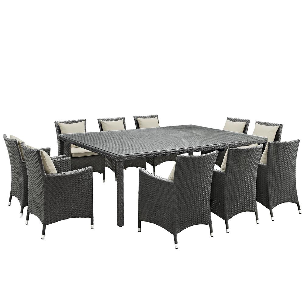 Sojourn 11 Piece Outdoor Patio Sunbrella Dining Set. Picture 1