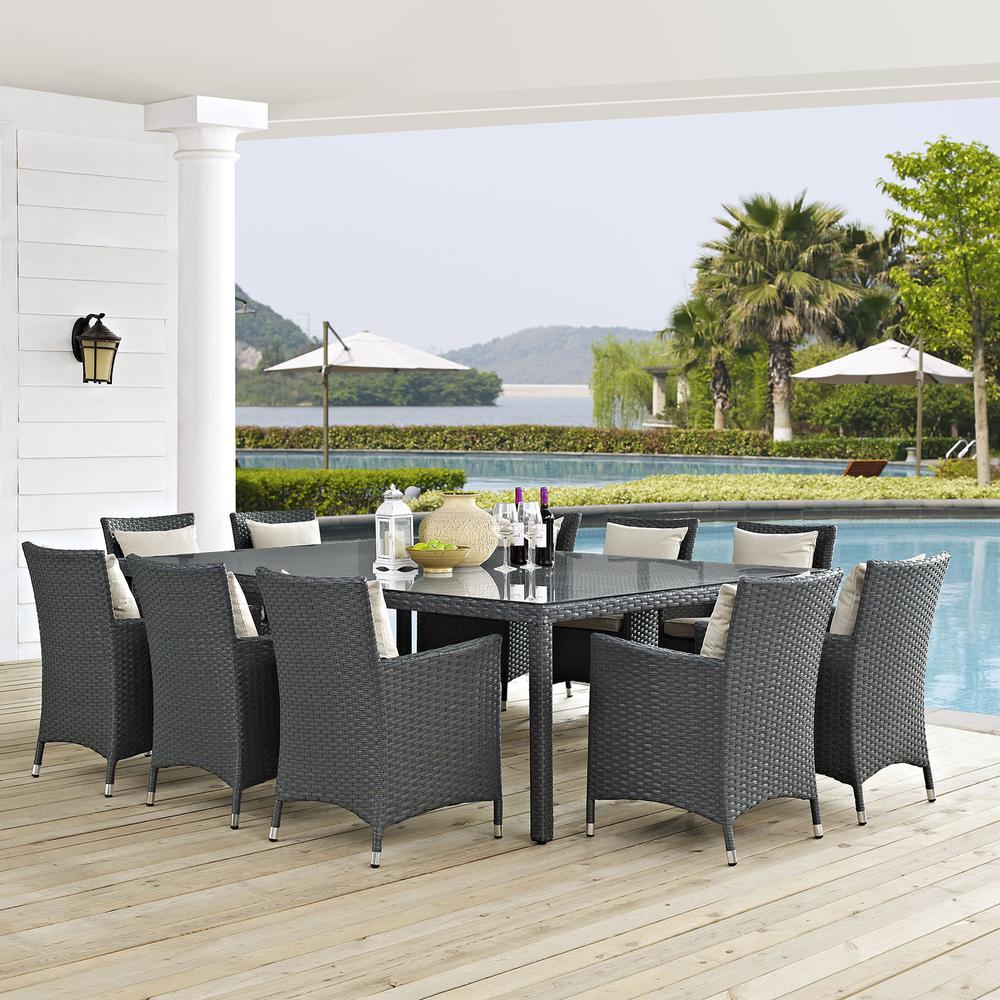 Sojourn 11 Piece Outdoor Patio Sunbrella Dining Set. Picture 7