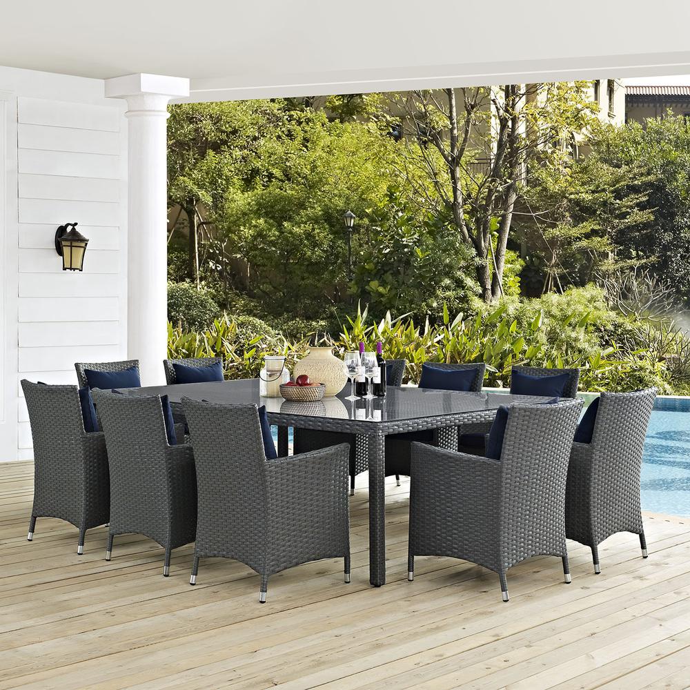 Sojourn 11 Piece Outdoor Patio Sunbrella® Dining Set. Picture 8