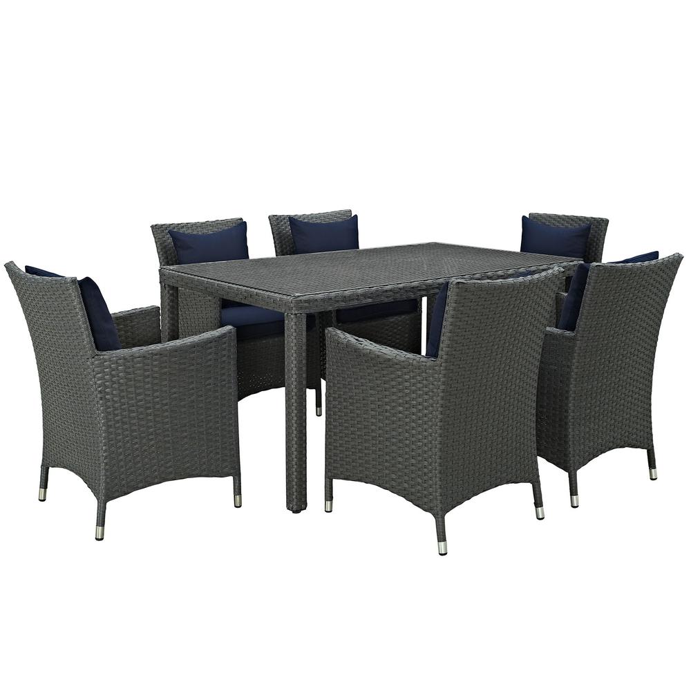 Sojourn 7 Piece Outdoor Patio Sunbrella Dining Set. Picture 1