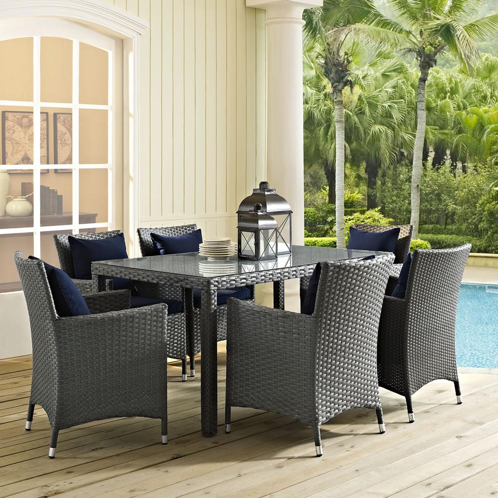 Sojourn 7 Piece Outdoor Patio Sunbrella Dining Set. Picture 8