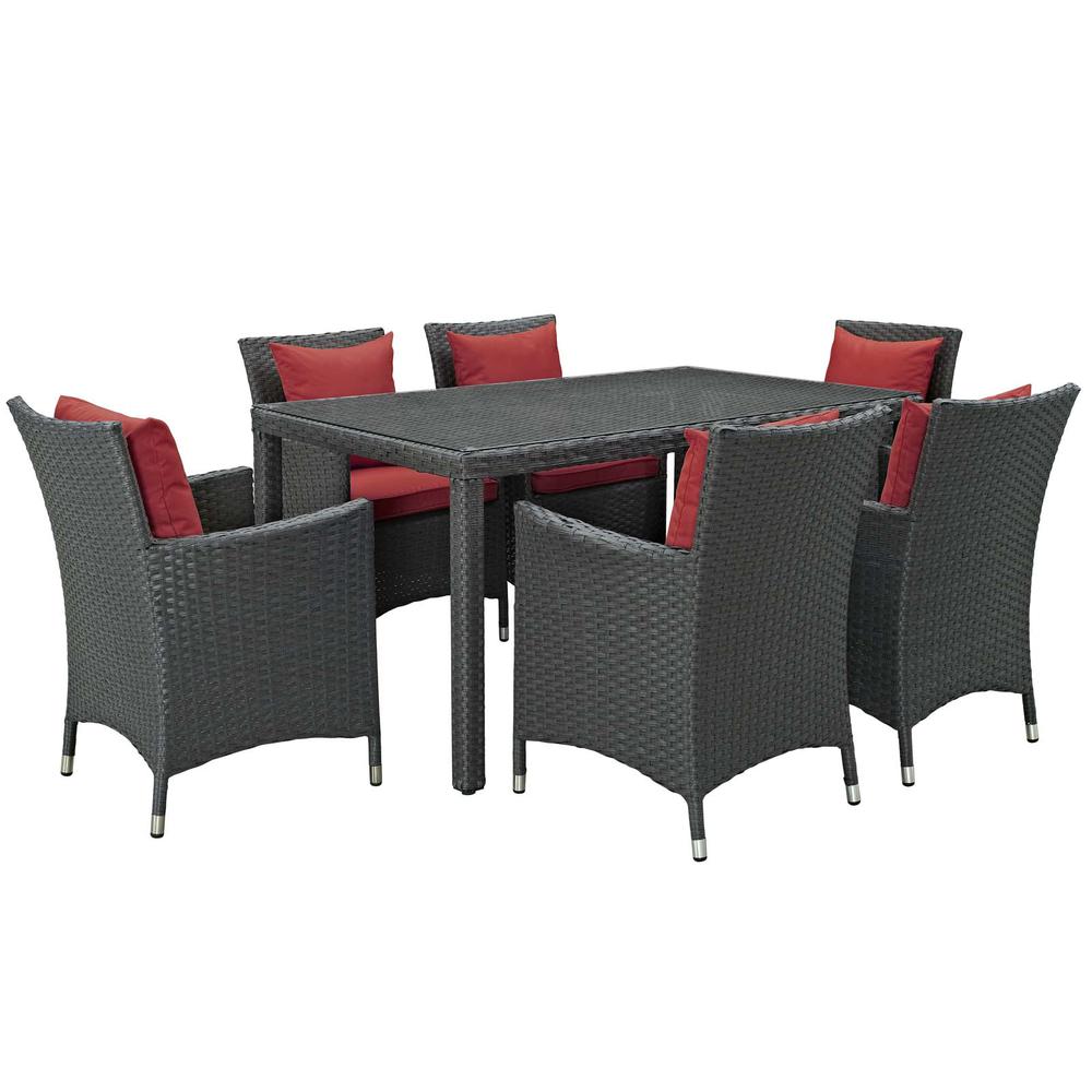 Sojourn 7 Piece Outdoor Patio Wicker Rattan Sunbrella® Fabric Dining Set. The main picture.