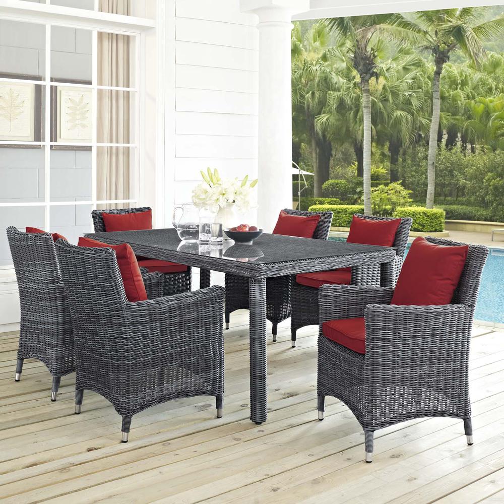 Summon 7 Piece Outdoor Patio Wicker Rattan Sunbrella® Fabric Dining Set. Picture 7