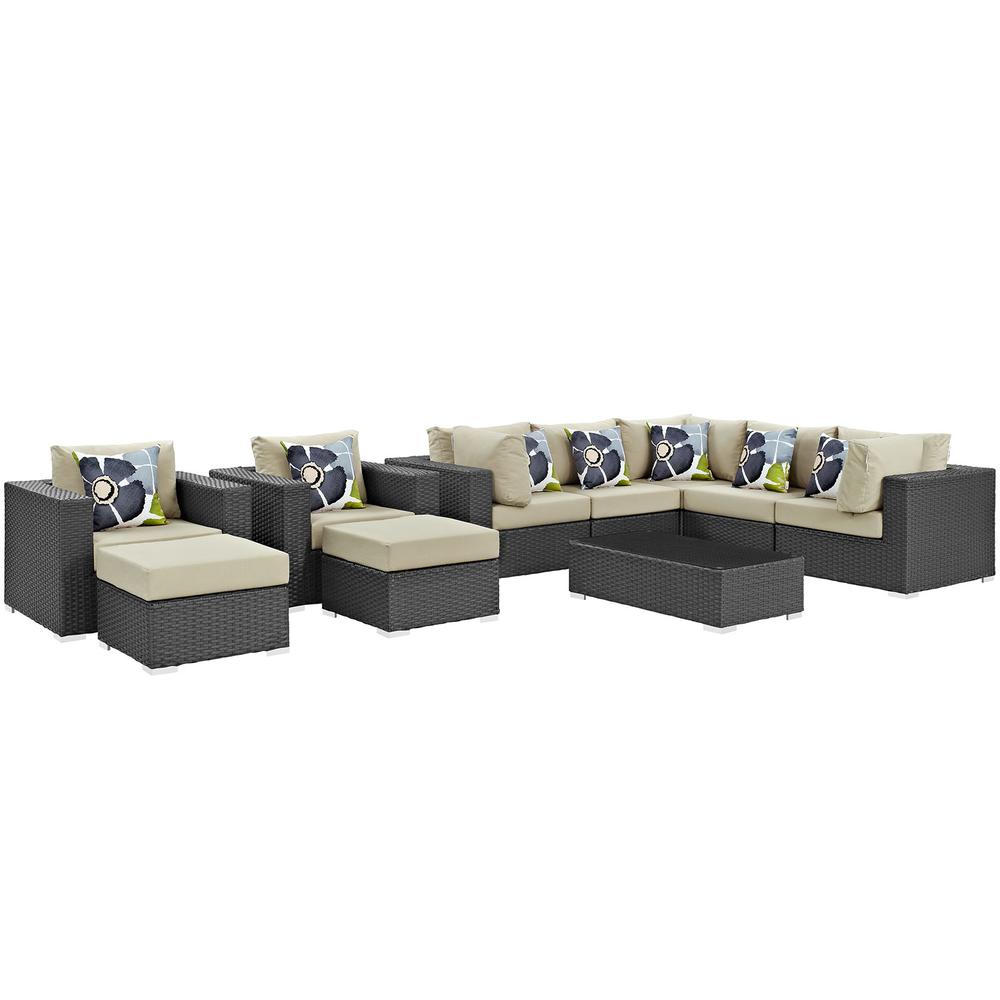 Sojourn 10 Piece Outdoor Patio Sunbrella Sectional Set. Picture 1