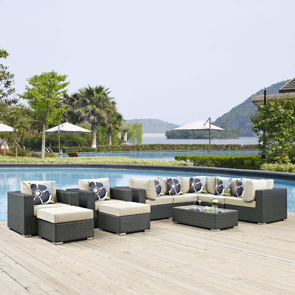 Sojourn 10 Piece Outdoor Patio Sunbrella Sectional Set. Picture 8