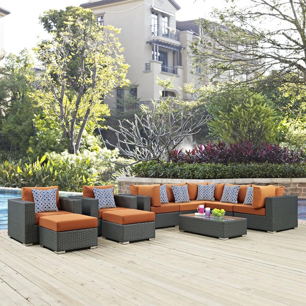 Sojourn 10 Piece Outdoor Patio Sunbrella® Sectional Set. Picture 8