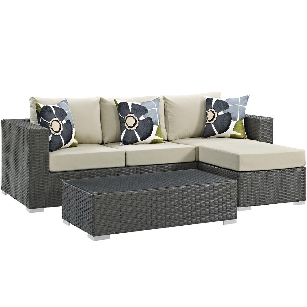 Sojourn 3 Piece Outdoor Patio Sunbrella® Sectional Set. The main picture.