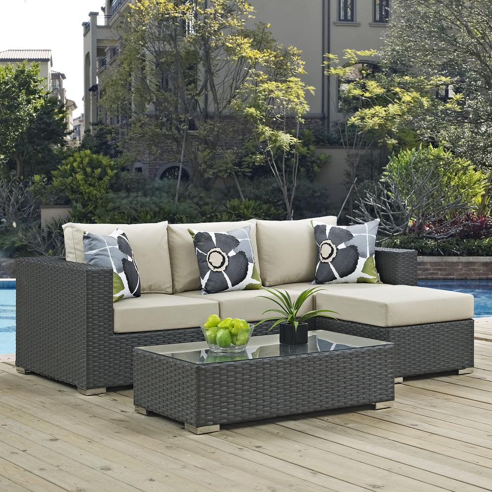 Sojourn 3 Piece Outdoor Patio Sunbrella® Sectional Set. Picture 7