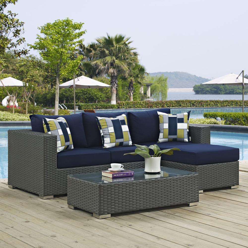 Sojourn 3 Piece Outdoor Patio Sunbrella® Sectional Set. Picture 7