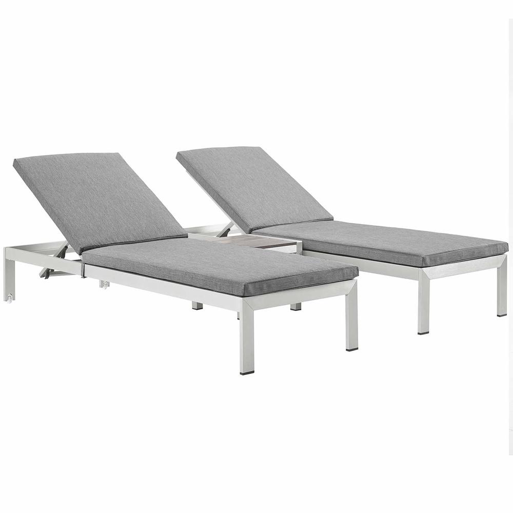 Shore 3 Piece Outdoor Patio Aluminum Chaise with Cushions. Picture 1