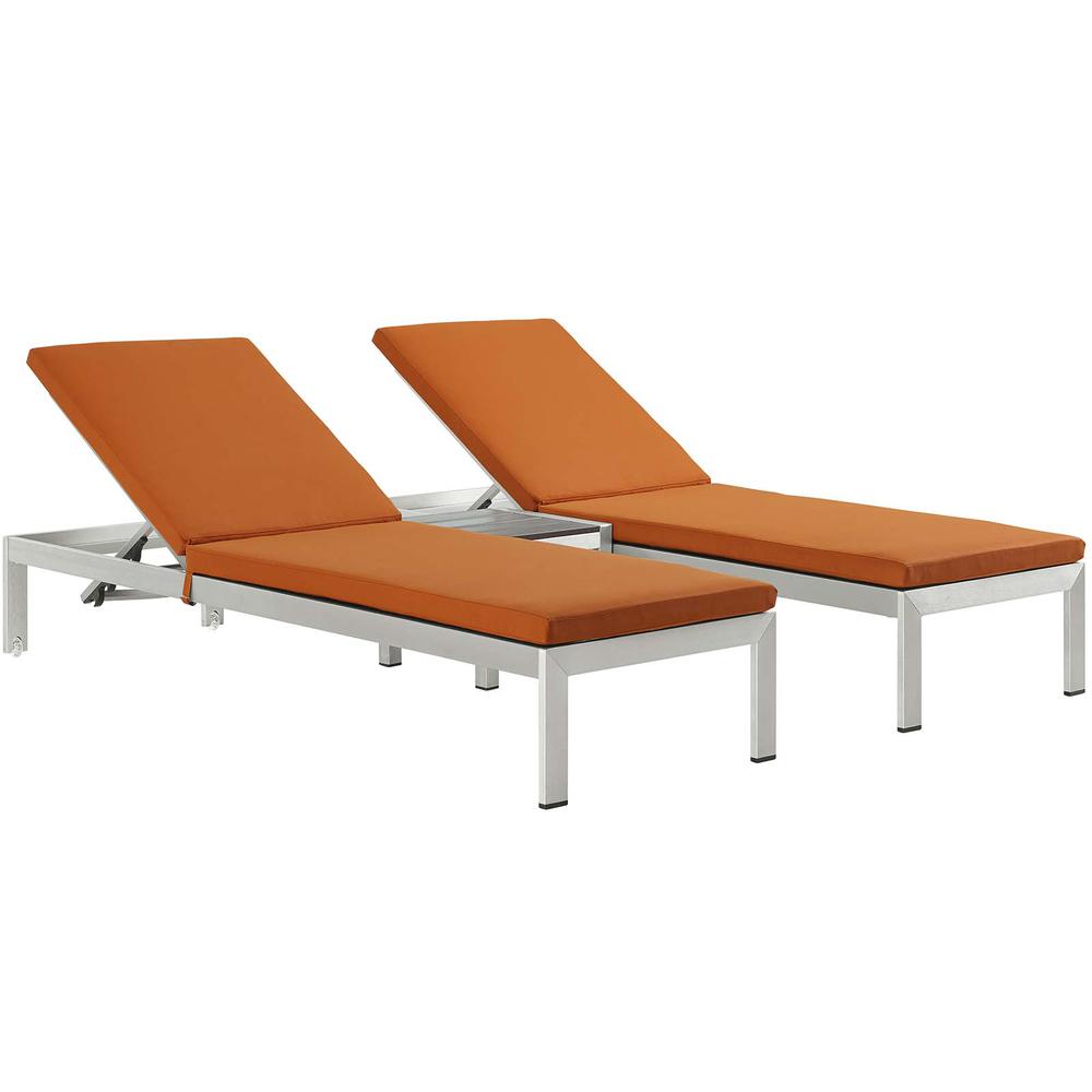 Shore 3 Piece Outdoor Patio Aluminum Chaise with Cushions. Picture 1