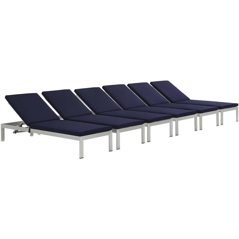 Shore Chaise with Cushions Outdoor Patio Aluminum Set of 6. Picture 2