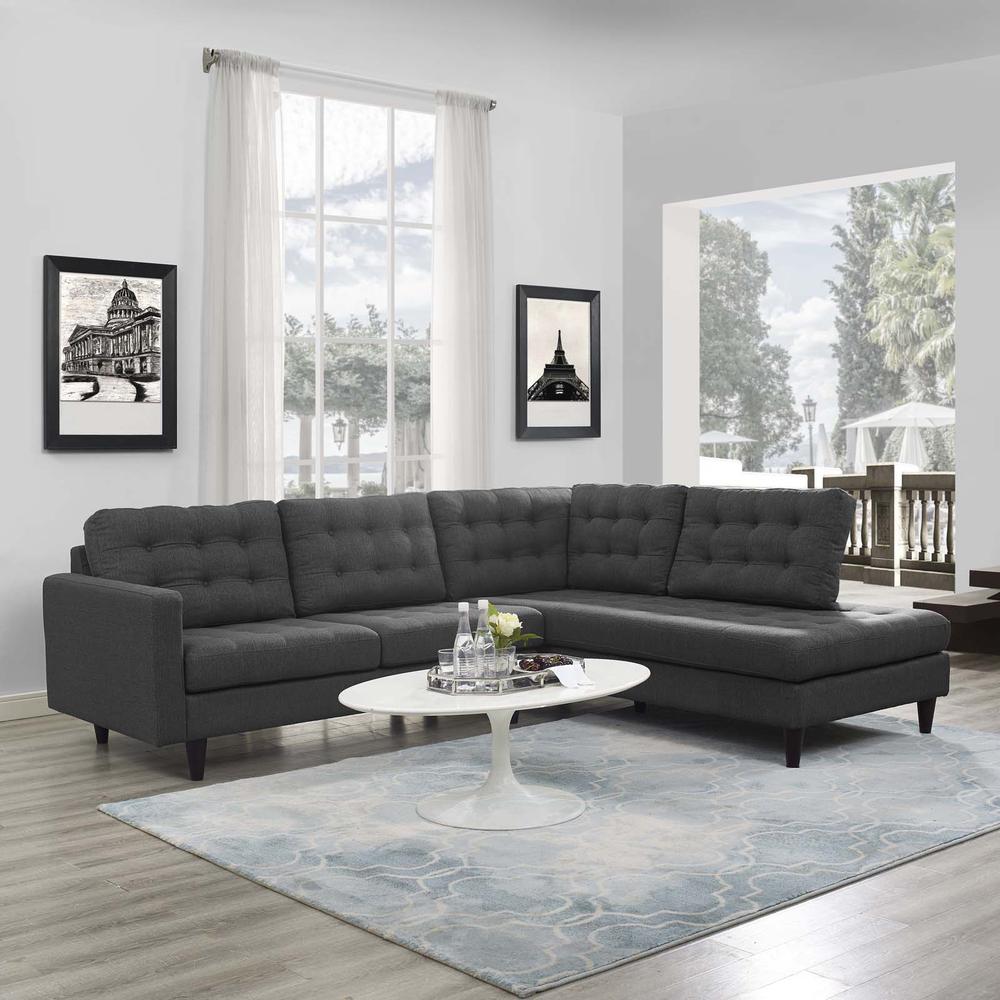 Empress 2 Piece Upholstered Fabric Right Facing Bumper Sectional. Picture 8