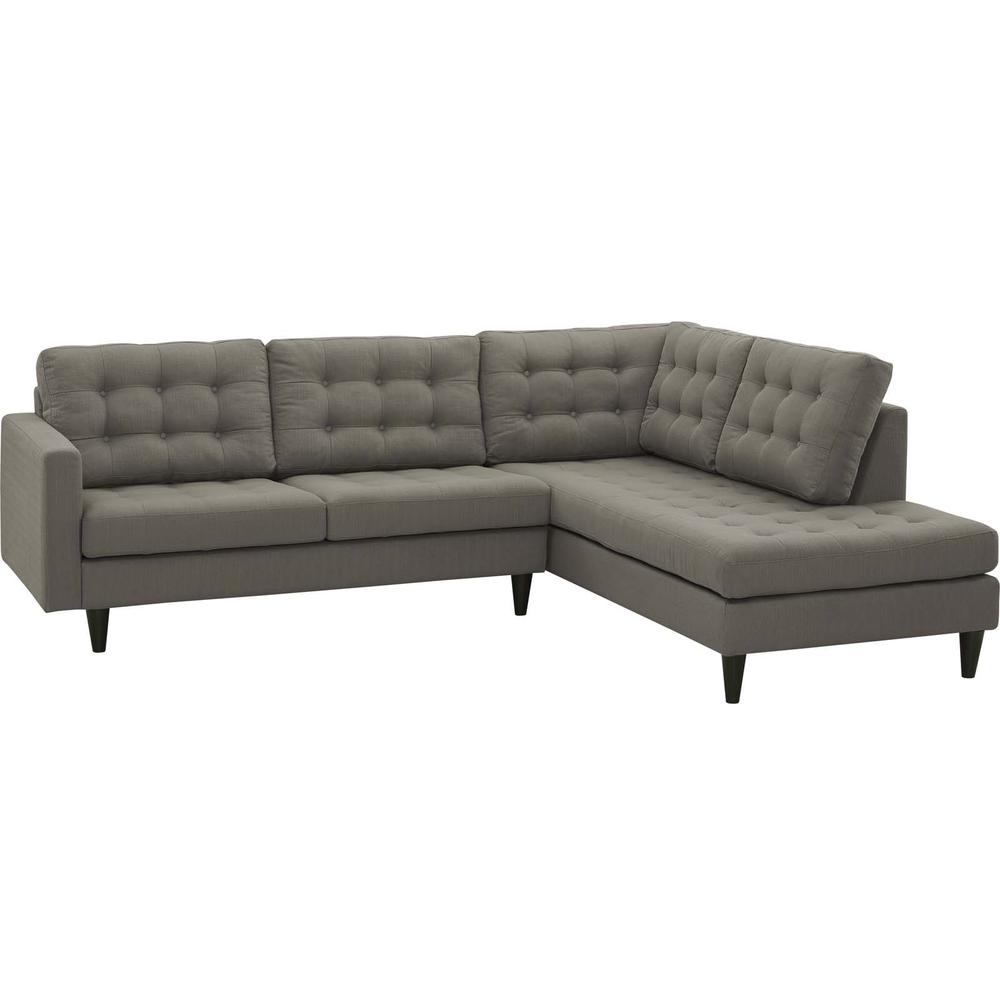Empress 2 Piece Upholstered Fabric Right Facing Bumper Sectional. Picture 1