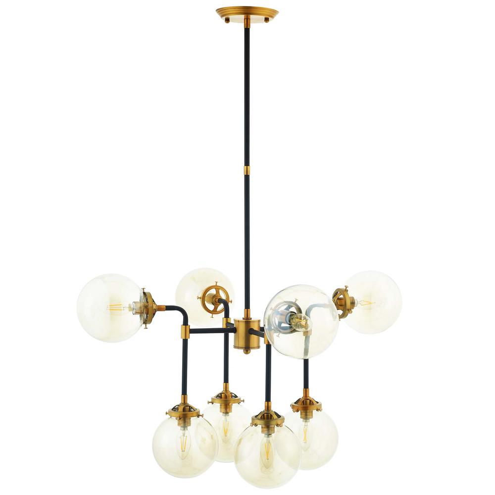 Ambition Amber Glass And Antique Brass 8 Light Pendant Chandelier -  EEI-2883. The main picture.