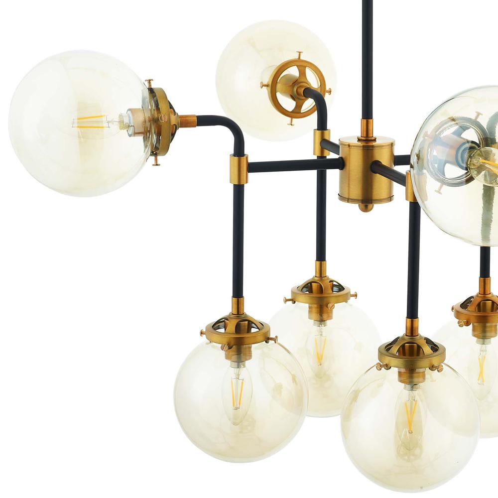 Ambition Amber Glass And Antique Brass 8 Light Pendant Chandelier -  EEI-2883. Picture 2