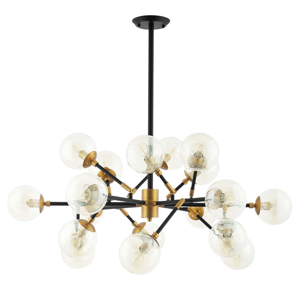 Sparkle Amber Glass And Antique Brass 18 Light Mid-Century Pendant Chandelier -  EEI-2890. The main picture.