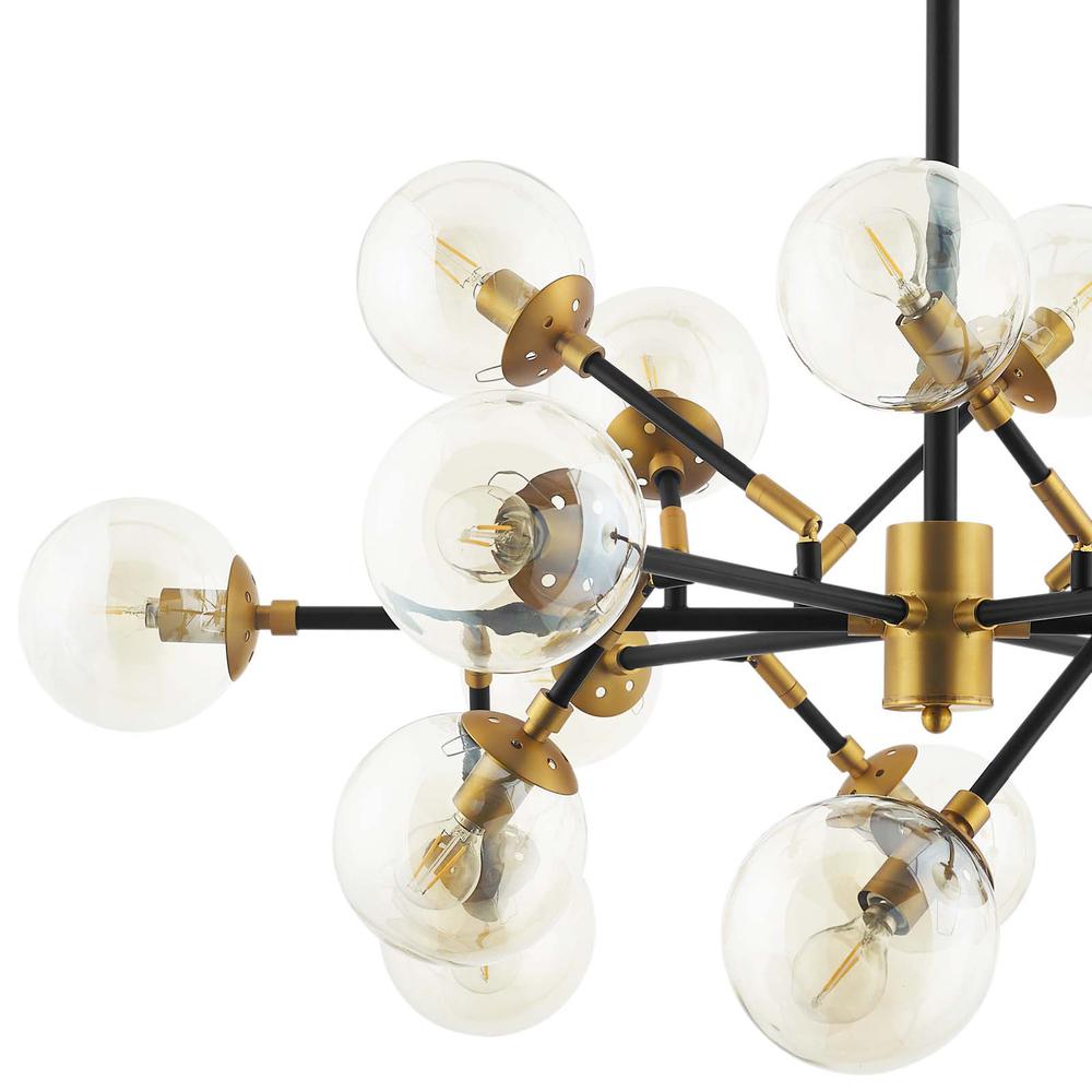 Sparkle Amber Glass And Antique Brass 18 Light Mid-Century Pendant Chandelier -  EEI-2890. Picture 3