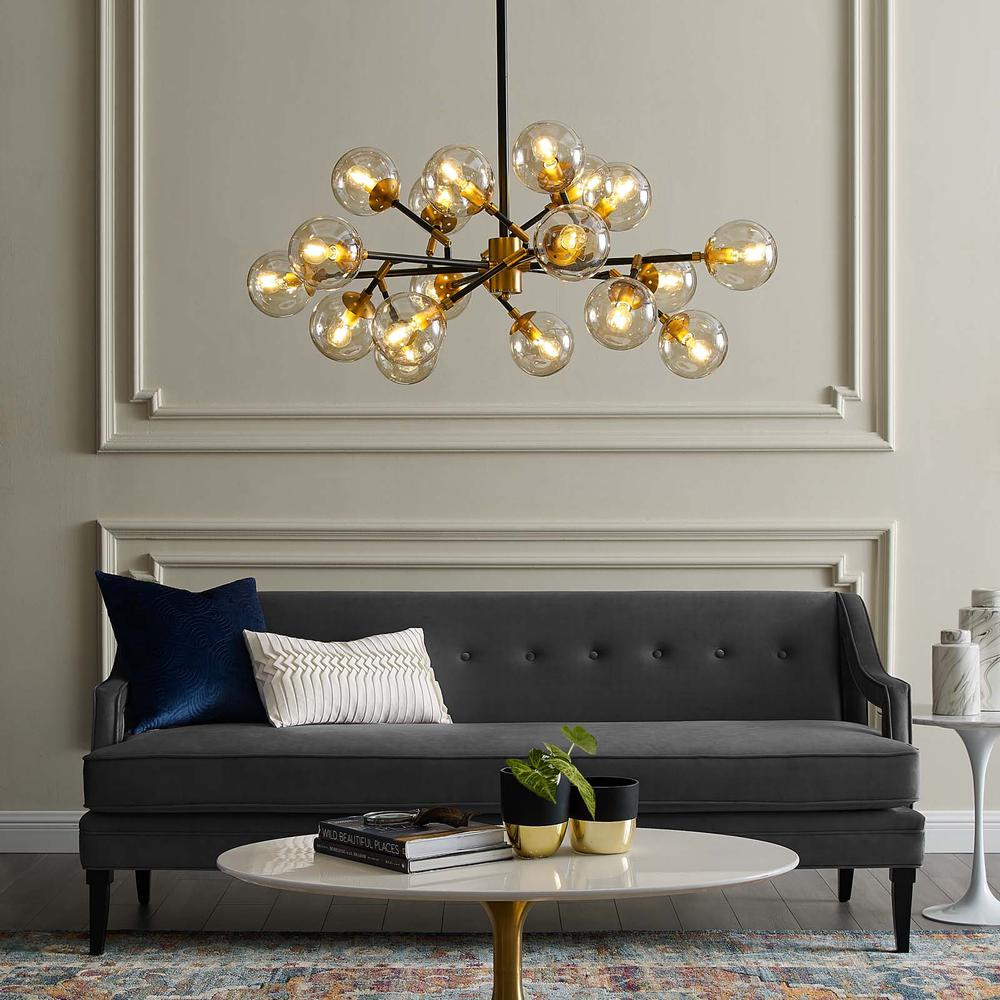 Sparkle Amber Glass And Antique Brass 18 Light Mid-Century Pendant Chandelier -  EEI-2890. Picture 5