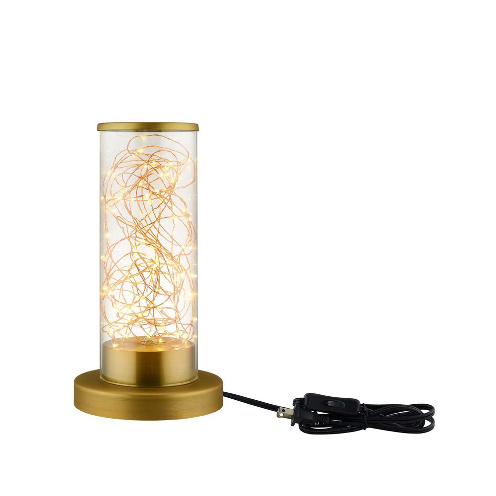 Adore Cylindrical-Shaped Clear Glass And Brass Table Lamp. Picture 1