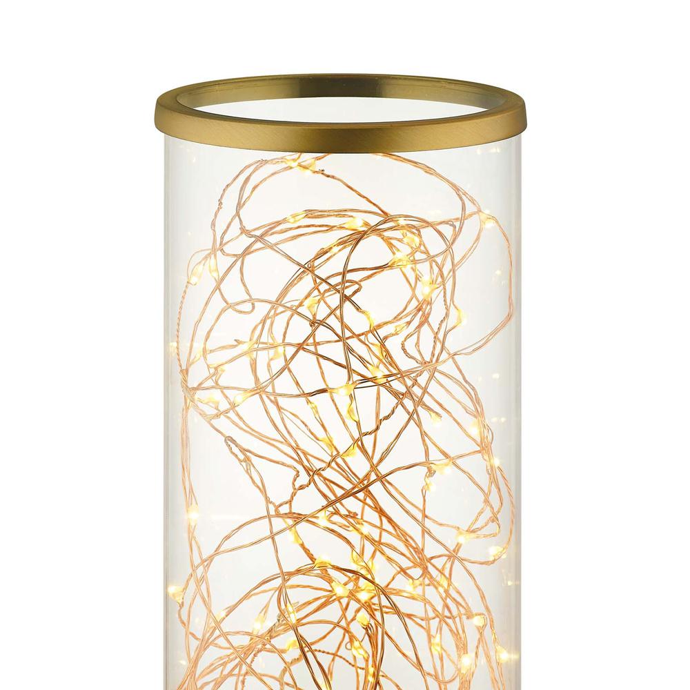 Adore Cylindrical-Shaped Clear Glass And Brass Table Lamp. Picture 2