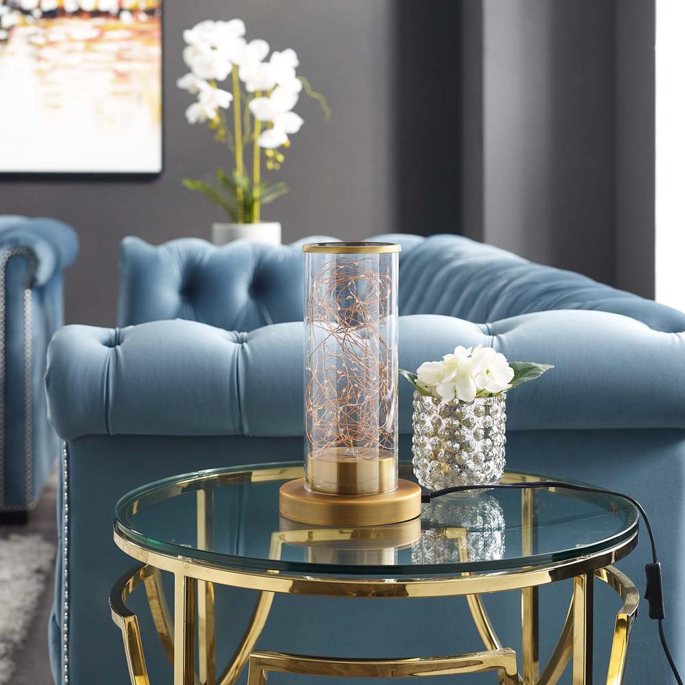 Adore Cylindrical-Shaped Clear Glass And Brass Table Lamp. Picture 4