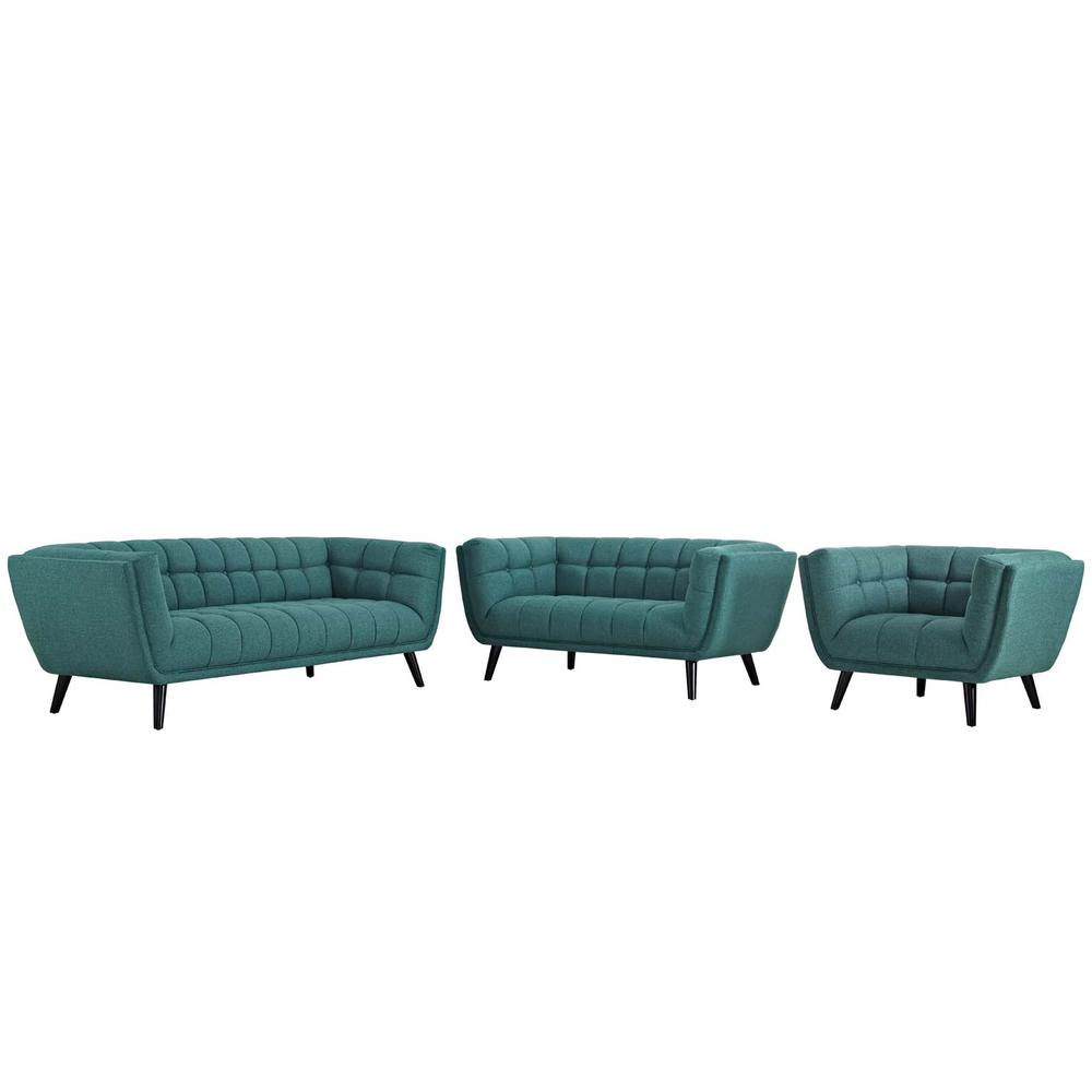 Bestow 3 Piece Upholstered Fabric Sofa Loveseat and Armchair Set. Picture 1