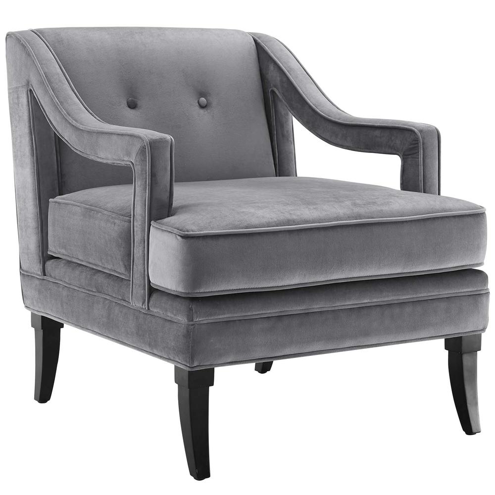 Concur Button Tufted Performance Velvet Armchair - Gray EEI-2996-GRY. Picture 1
