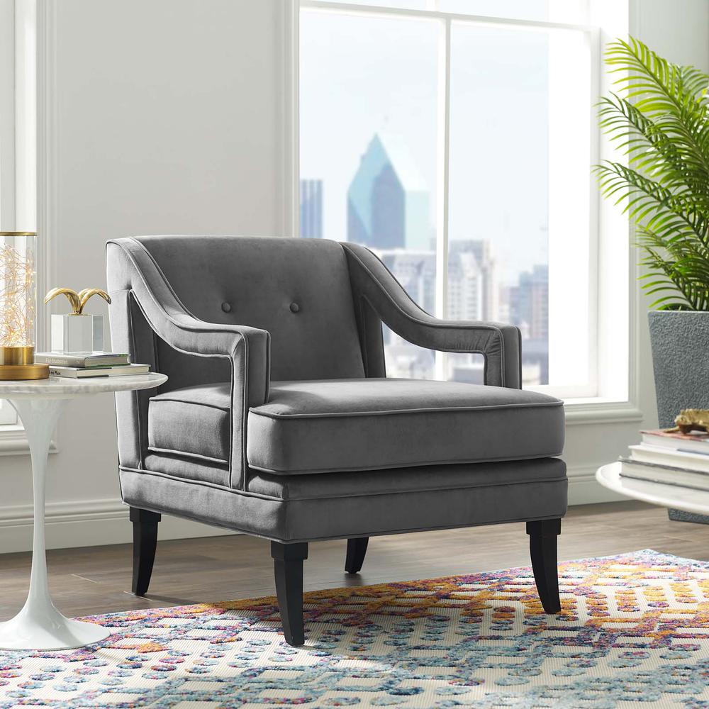 Concur Button Tufted Performance Velvet Armchair - Gray EEI-2996-GRY. Picture 4