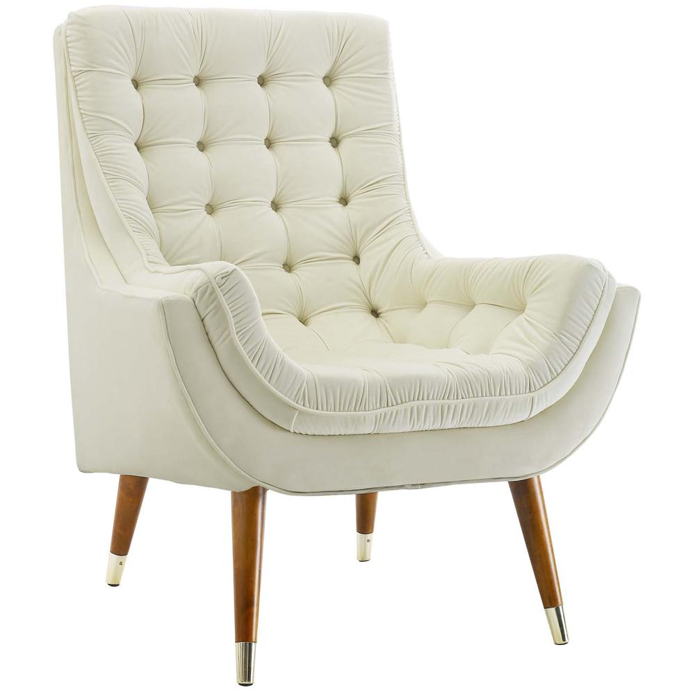 Suggest Button Tufted Performance Velvet Lounge Chair - Ivory EEI-3001-IVO. Picture 1