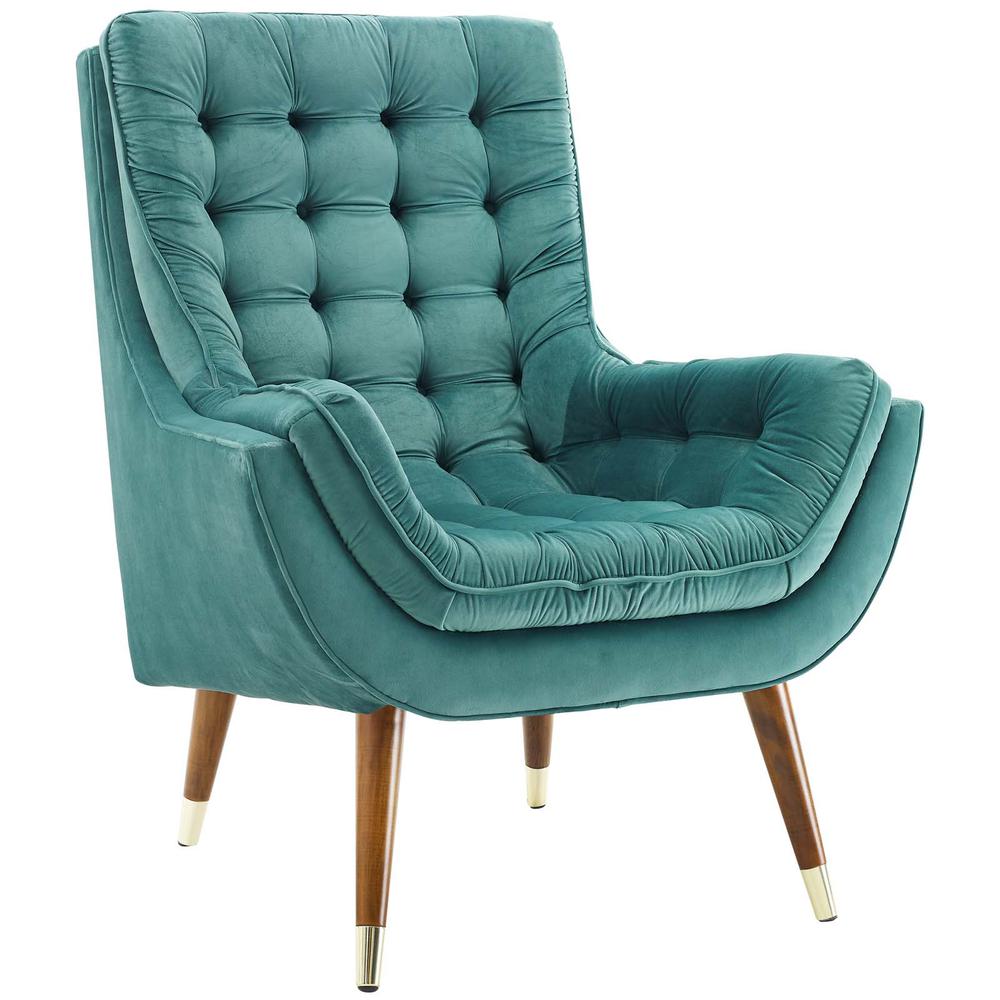 Suggest Button Tufted Performance Velvet Lounge Chair. Picture 1