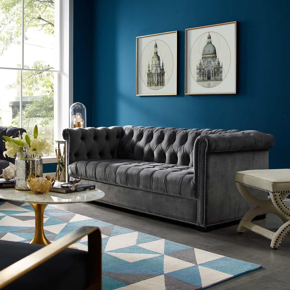Heritage Upholstered Velvet Sofa. Picture 5