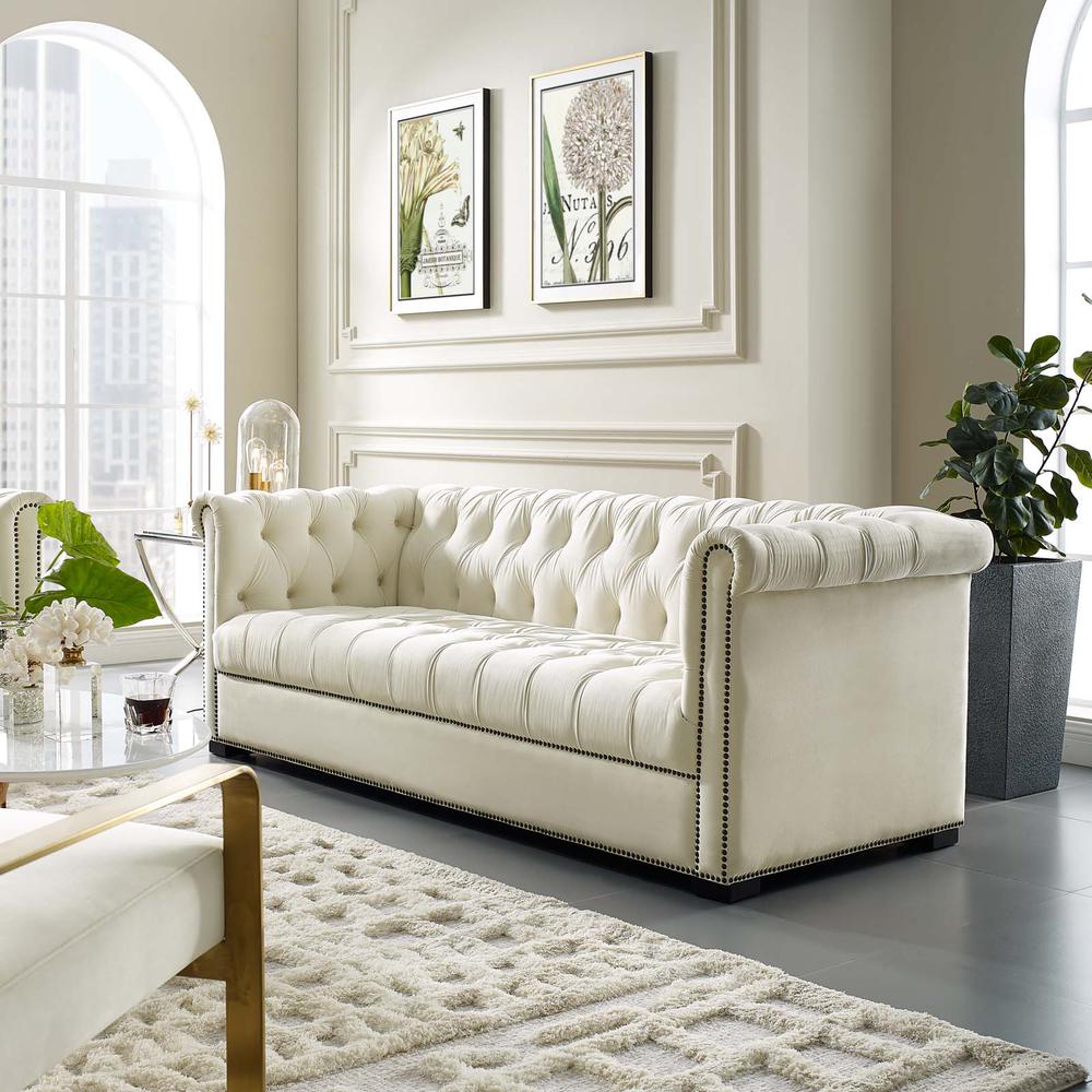 Heritage Upholstered Velvet Sofa. Picture 7
