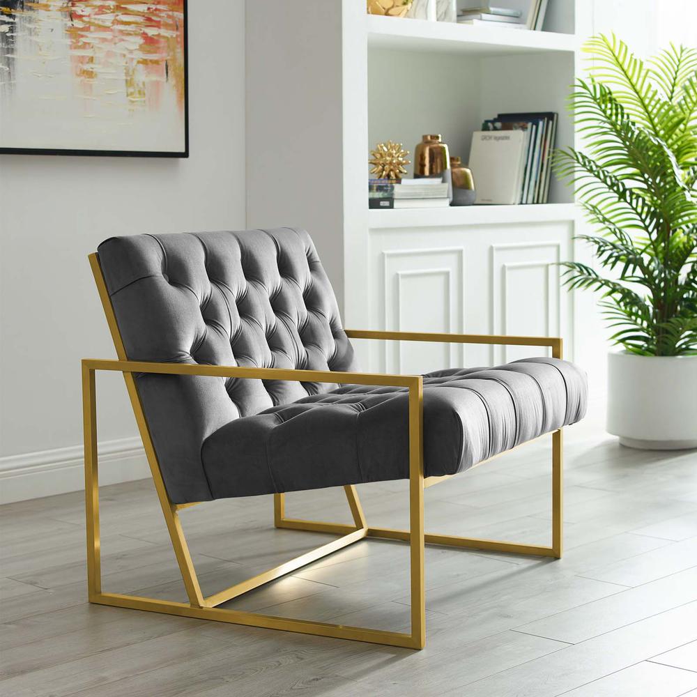 Bequest Gold Stainless Steel Performance Velvet Accent Chair. Picture 5