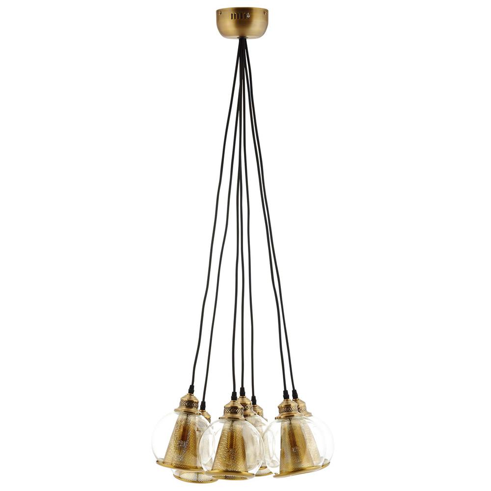 Peak Brass Cone and Glass Globe Cluster Pendant Chandelier -  EEI-3083. Picture 1