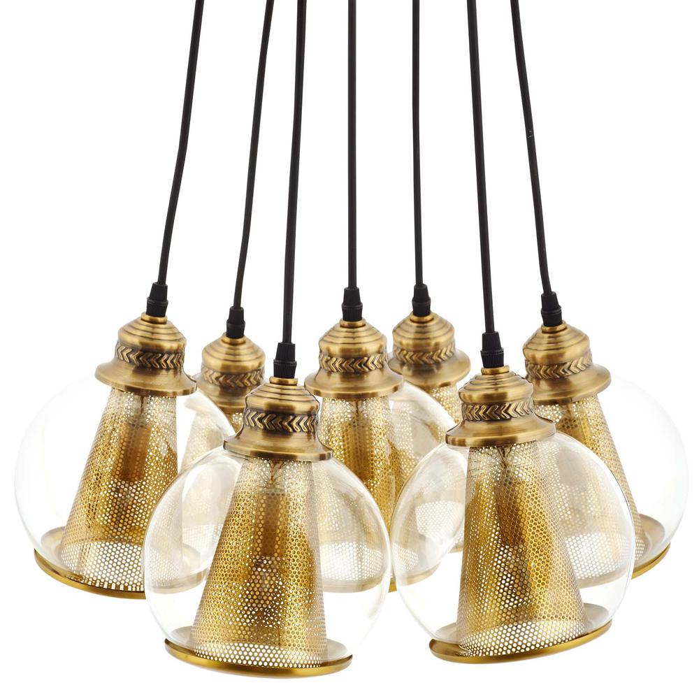 Peak Brass Cone and Glass Globe Cluster Pendant Chandelier -  EEI-3083. Picture 2