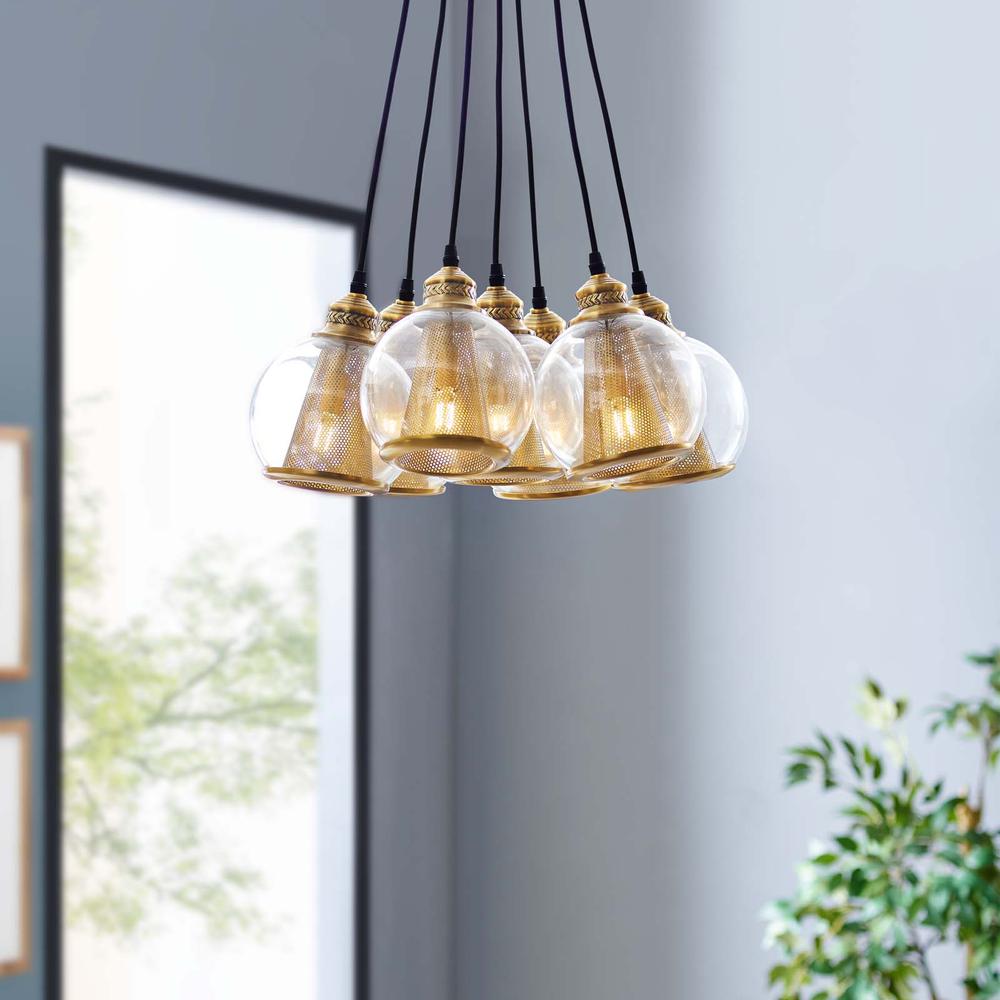 Peak Brass Cone and Glass Globe Cluster Pendant Chandelier -  EEI-3083. Picture 4