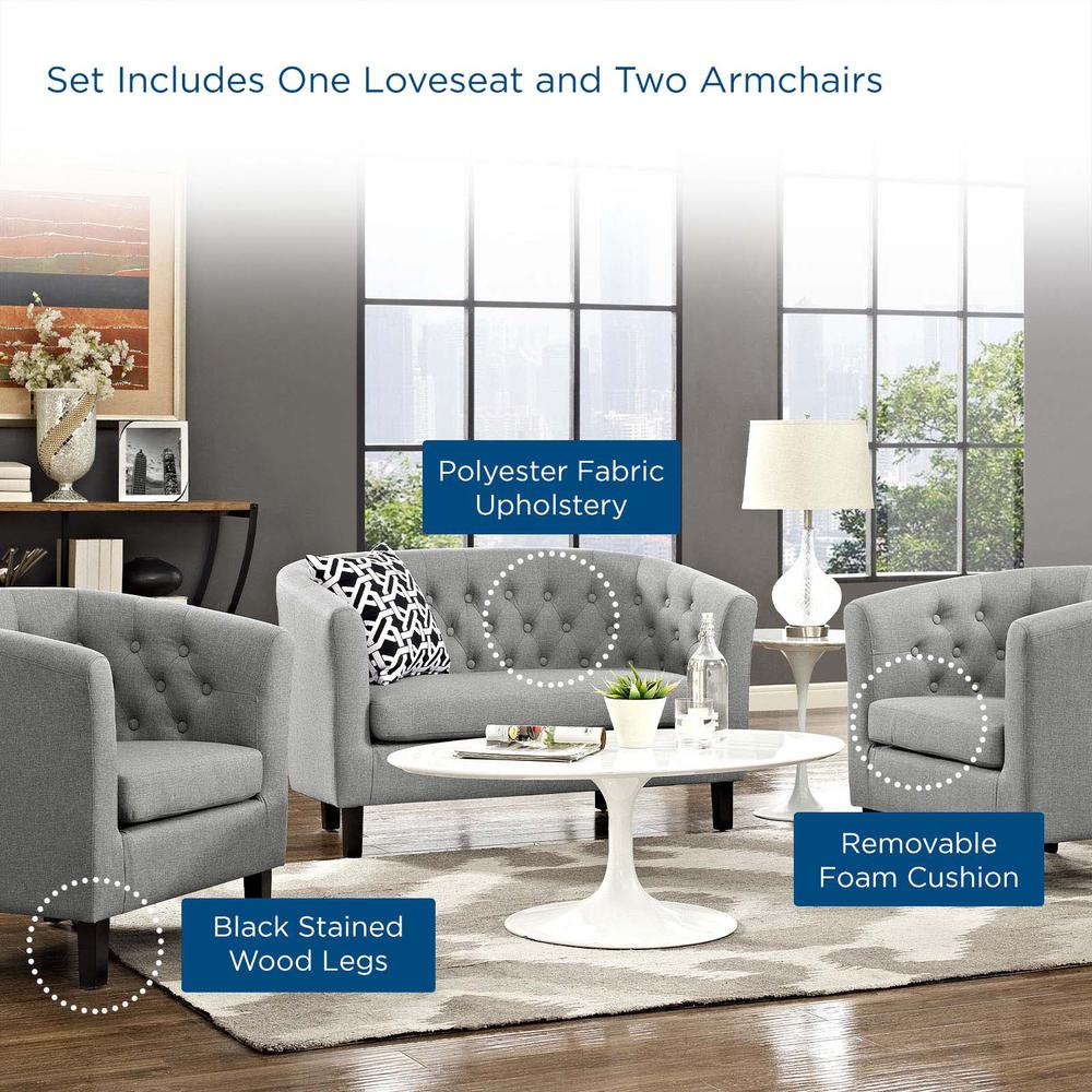 Prospect 3 Piece Upholstered Fabric Loveseat and Armchair Set. Picture 6