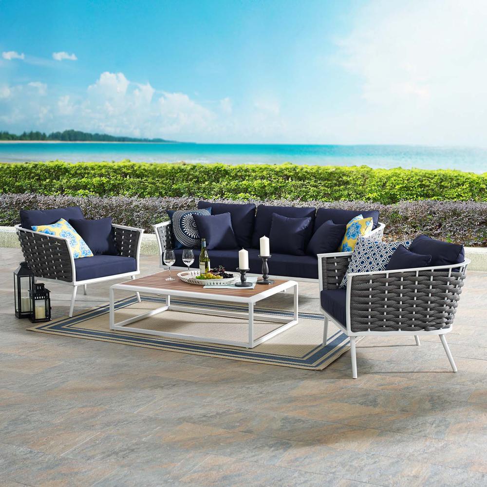 Stance 4 Piece Outdoor Patio Aluminum Sectional Sofa Set - White Navy EEI-3167-WHI-NAV-SET. Picture 9