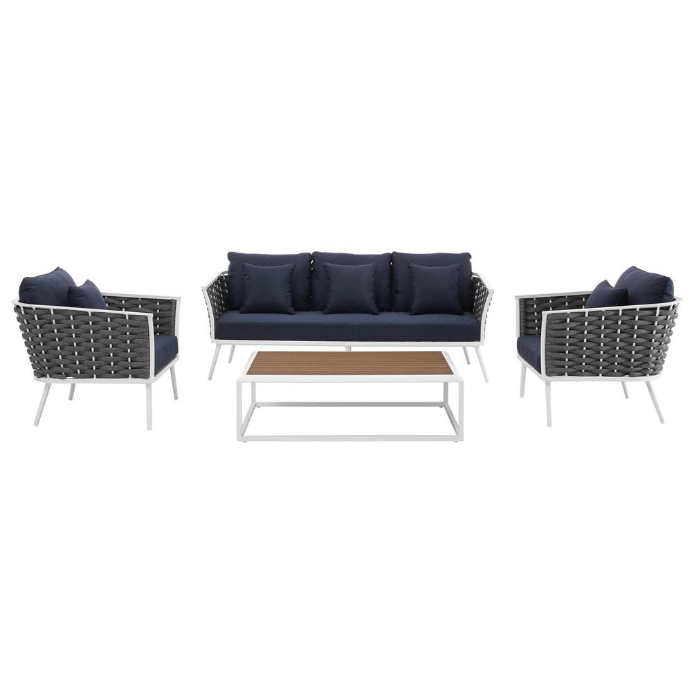 Stance 4 Piece Outdoor Patio Aluminum Sectional Sofa Set - White Navy EEI-3167-WHI-NAV-SET. Picture 3