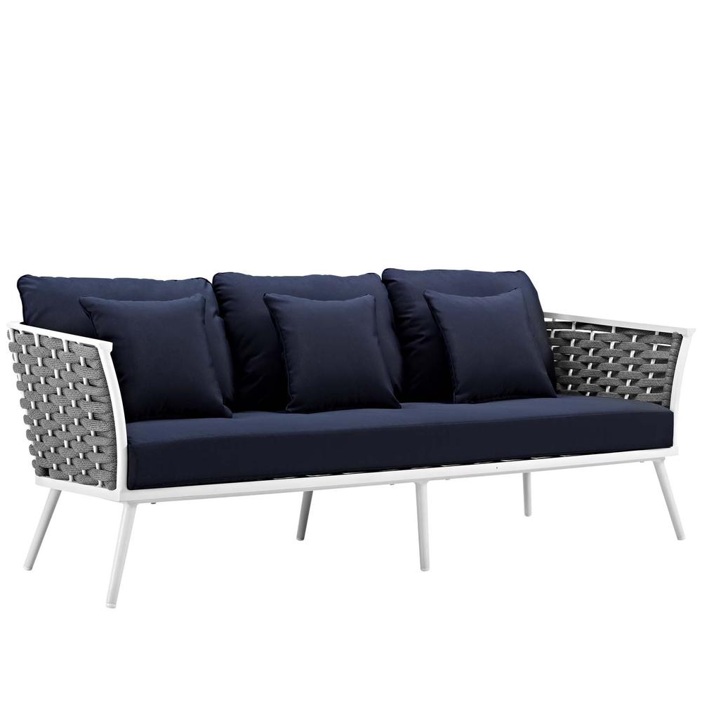 Stance 4 Piece Outdoor Patio Aluminum Sectional Sofa Set - White Navy EEI-3167-WHI-NAV-SET. Picture 4