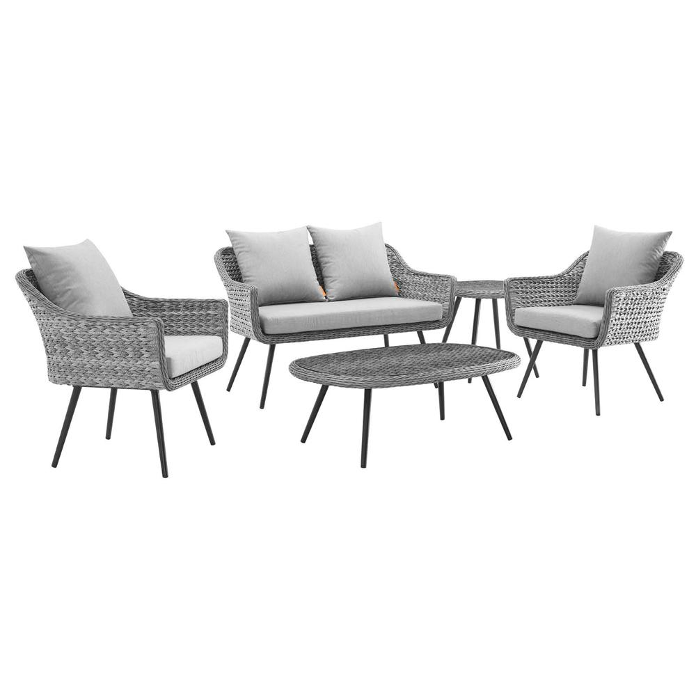 5 Piece Outdoor Patio Wicker Rattan Loveseat Armchair Coffee + Side Table Set. Picture 1