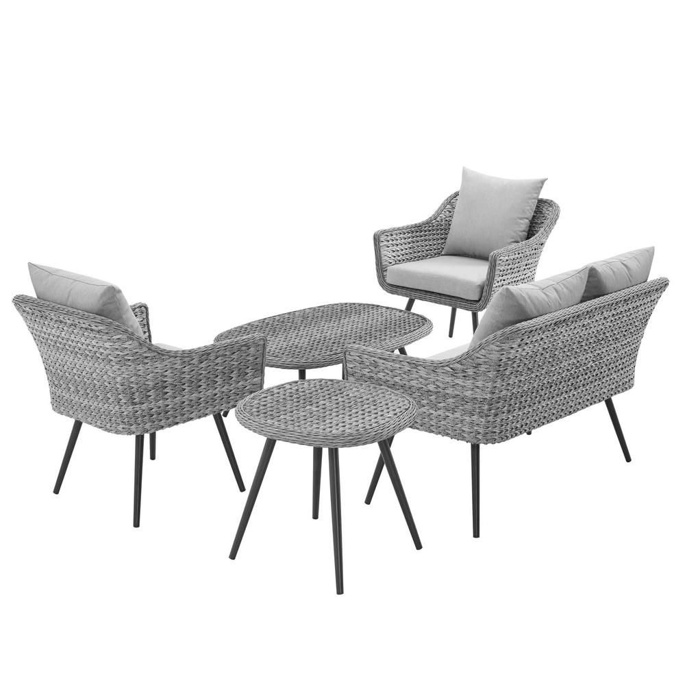 5 Piece Outdoor Patio Wicker Rattan Loveseat Armchair Coffee + Side Table Set. Picture 2