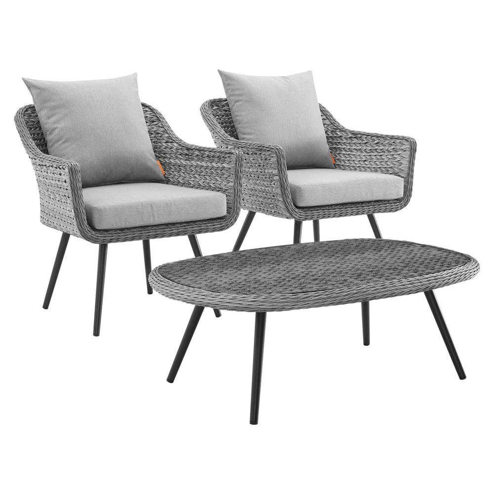 Endeavor 3 Piece Outdoor Patio Wicker Rattan Armchair and Coffee Table Set. Picture 1