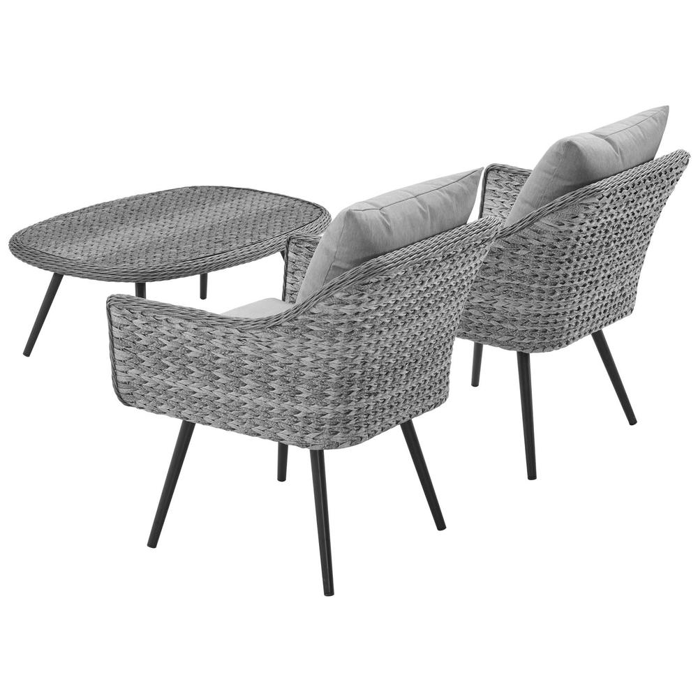 Endeavor 3 Piece Outdoor Patio Wicker Rattan Armchair and Coffee Table Set. Picture 2