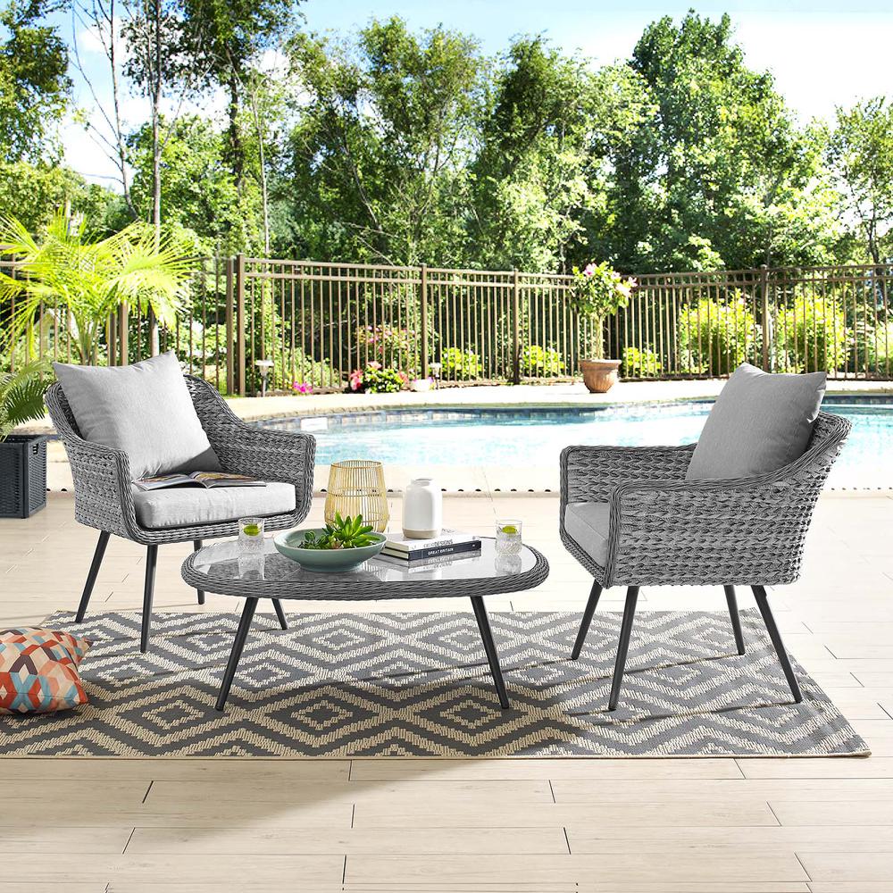 Endeavor 3 Piece Outdoor Patio Wicker Rattan Armchair and Coffee Table Set. Picture 8